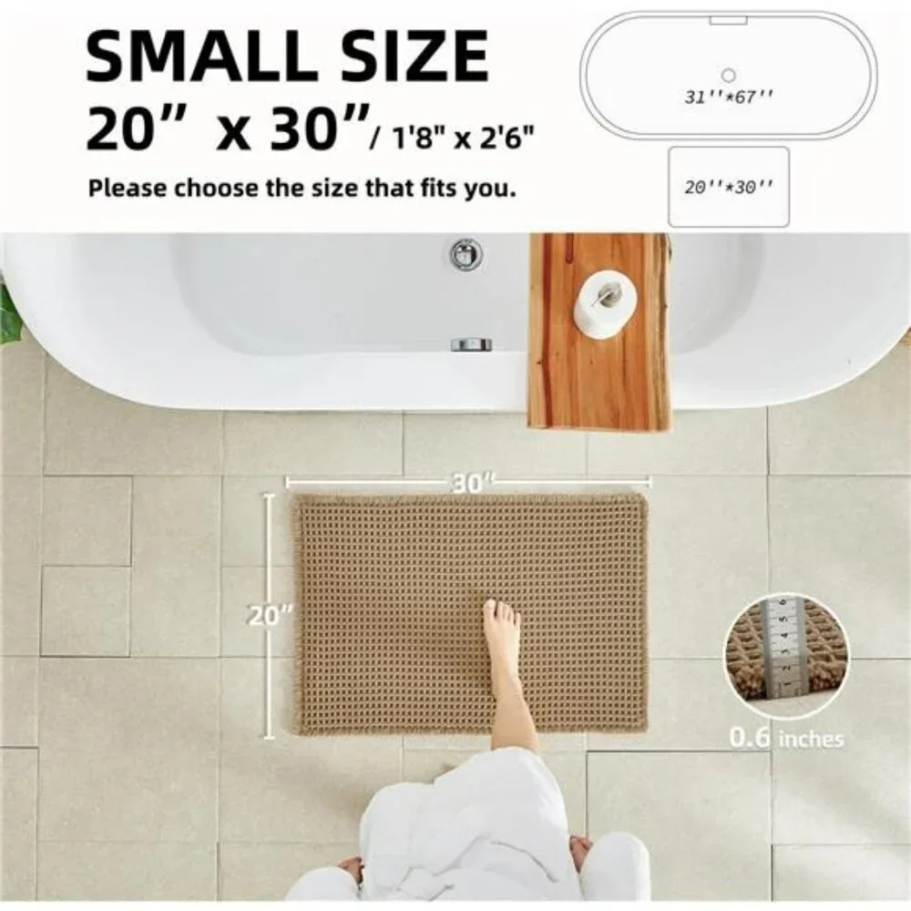 Khaki Waffle Bath Mat 30x20 Boho Bathroom Rug Non Slip Absorbent Quick Dry Washa